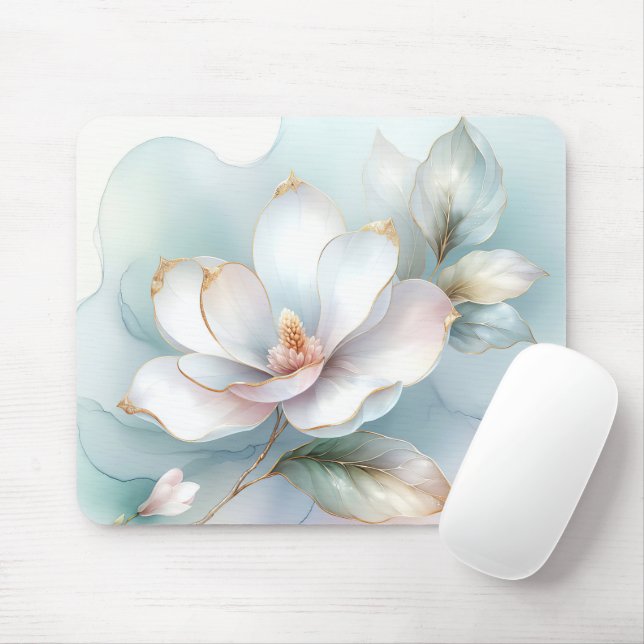 White Magnolia Flower With Gilded Edge Mouse Pad (With Mouse)