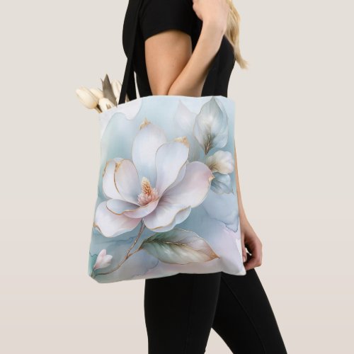 White Magnolia Flower With Gilded Edge Tote Bag
