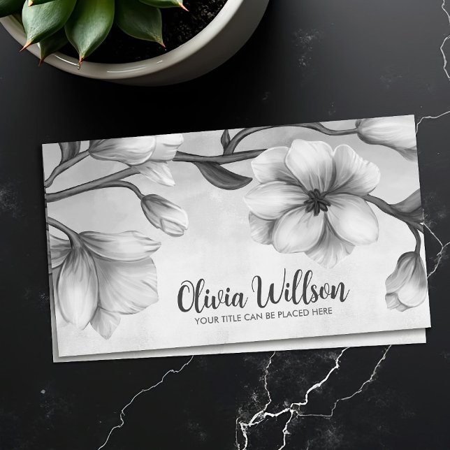 White Magnolia Flowers Illustration Business Card (Creator Uploaded)