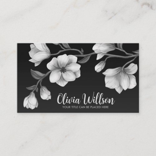 White Magnolia Flowers Illustration Business Card