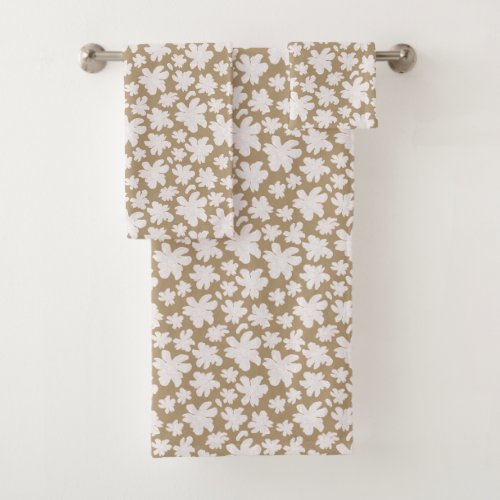 White Magnolia Flowers on Beige _ seamless pattern Bath Towel Set