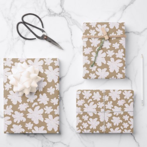 White Magnolia Flowers on Beige _ seamless pattern Wrapping Paper Sheets