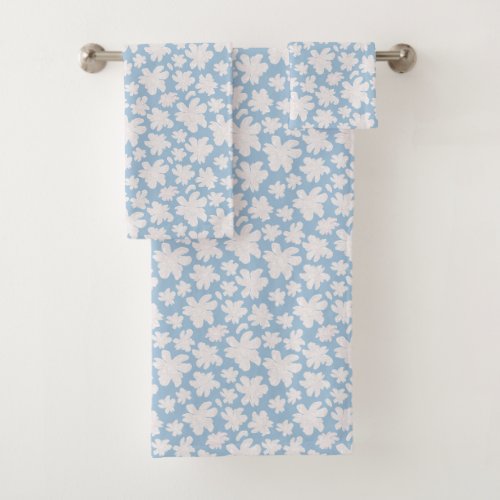 White Magnolia Flowers on Blue _ seamless pattern Bath Towel Set