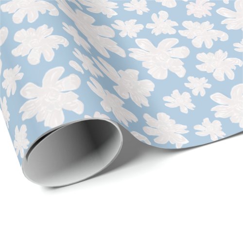 White Magnolia Flowers on Blue _ seamless pattern Wrapping Paper