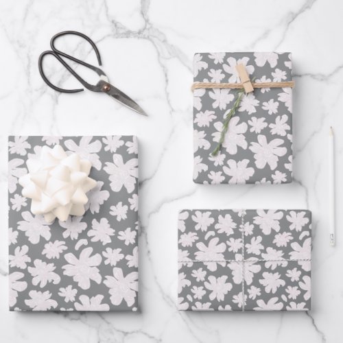 White Magnolia Flowers on Gray _ seamless pattern Wrapping Paper Sheets