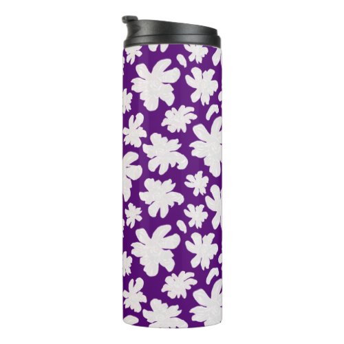 White Magnolia Flowers on Purple_ seamless pattern Thermal Tumbler