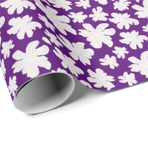 White Magnolia Flowers on Purple_ seamless pattern Wrapping Paper