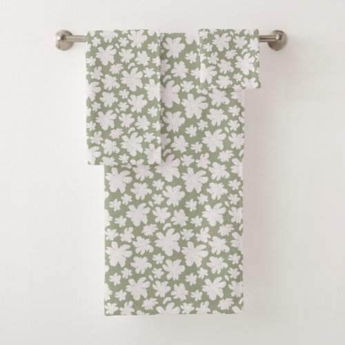 White Magnolia Flowers on Sage _ seamless pattern Bath Towel Set