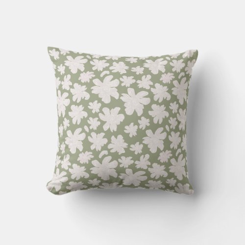White Magnolia Flowers on Sage _ seamless pattern Throw Pillow