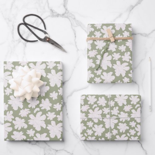 White Magnolia Flowers on Sage _ seamless pattern Wrapping Paper Sheets