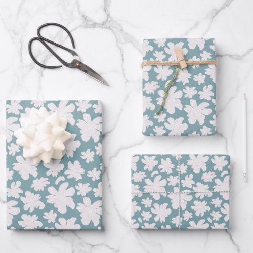 White Magnolia Flowers on Teal _ seamless pattern Wrapping Paper Sheets