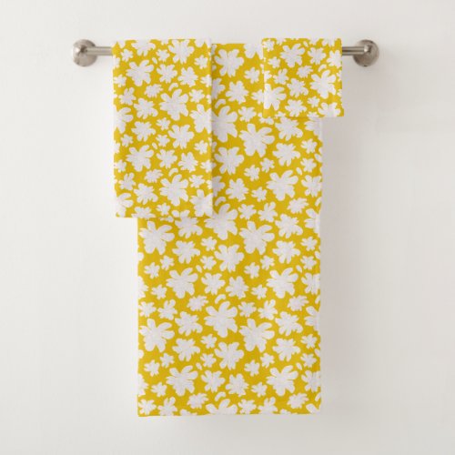 White Magnolia Flowers on Yellow_ seamless pattern Bath Towel Set