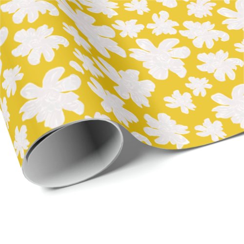 White Magnolia Flowers on Yellow_ seamless pattern Wrapping Paper