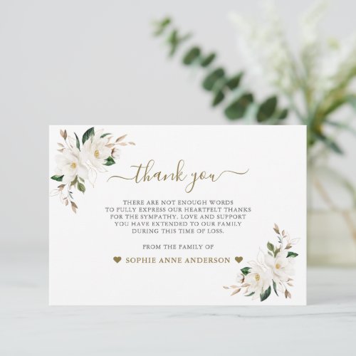 White Magnolia Flowers Photo In Loving Memory  Thank You Card