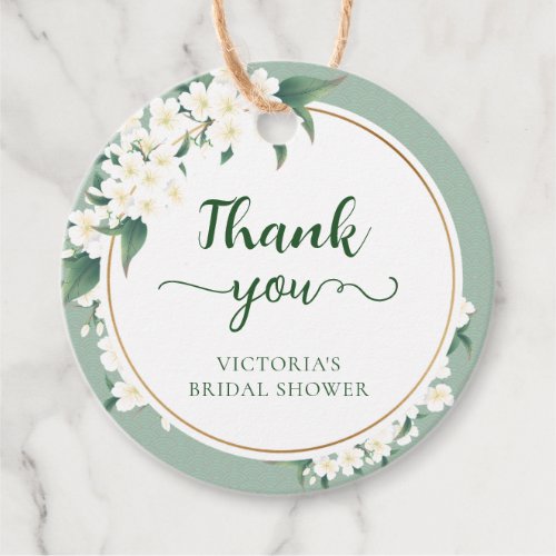 White Magnolia Flowers Sage Green Cloud Background Favor Tags