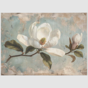 White Magnolia Flowers Vintage Decoupage Tissue Paper