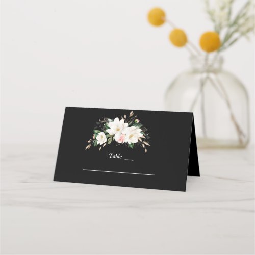 White Magnolia Gold Black Wedding Table Number   Place Card