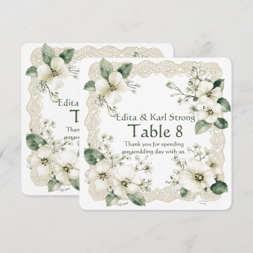 White Magnolia Gold Floral Table Number Thank You