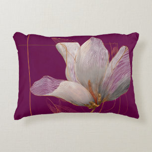 White Magnolia Gold Line Magenta Accent Pillow