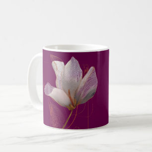 White Magnolia Gold Line Magenta Coffee Mug