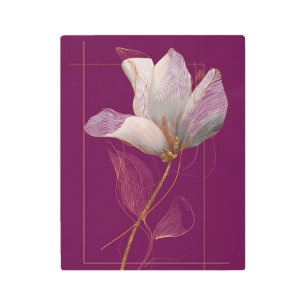 White Magnolia Gold Line Magenta Metal Print