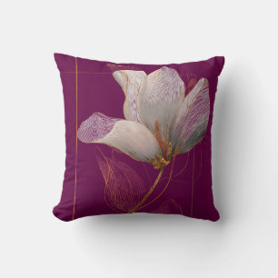 White Magnolia Gold Line Magenta Throw Pillow