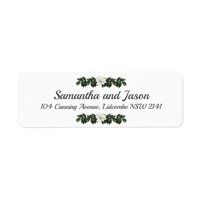 White Magnolia Greenery Floral Return Address Label (Front)