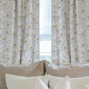 White Magnolia Hand-Drawn Southern Floral  Blackout Curtains