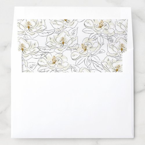 White Magnolia Illustrated Pattern Envelope Liner