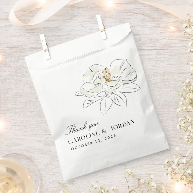 White Magnolia Illustration Modern Minimal Wedding Favor Bag (Clipped)