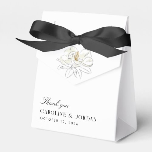 White Magnolia Illustration Modern Minimal Wedding Favor Boxes
