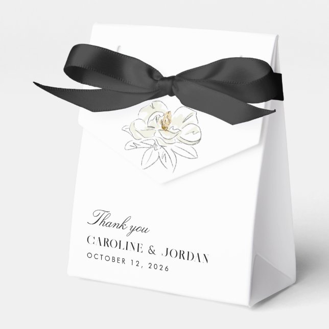 White Magnolia Illustration Modern Minimal Wedding Favor Boxes (Front Side)