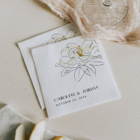White Magnolia Illustration Modern Minimal Wedding Napkins