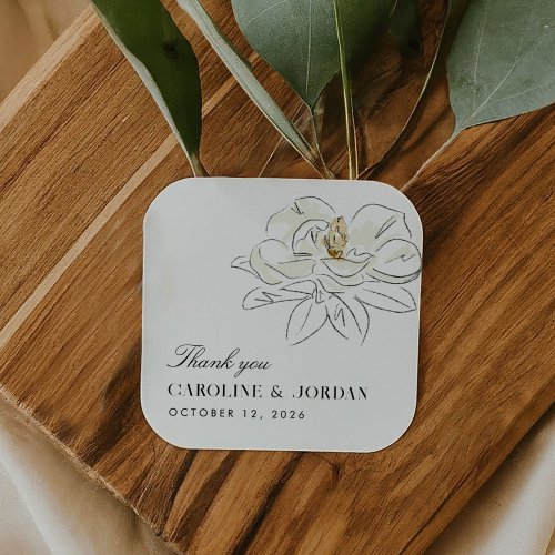 White Magnolia Illustration Modern Minimal Wedding Square Sticker