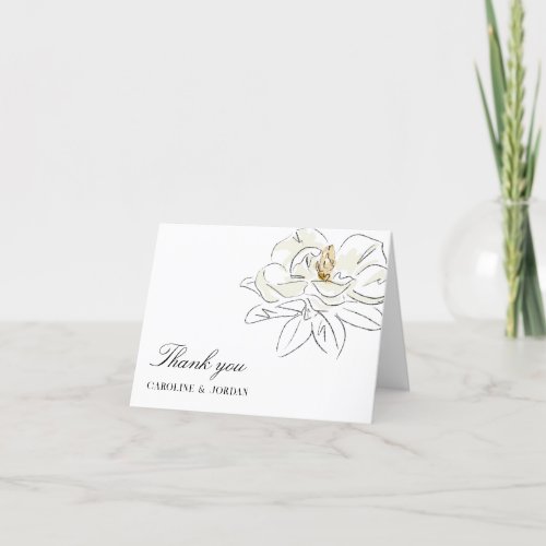 White Magnolia Illustration Modern Minimal Wedding Thank You Card