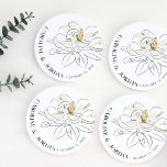 White Magnolia Illustration Wedding Custom Name Round Paper Coaster<br><div class="desc">Beautiful Southern inspired wedding paper coasters featuring an illustrated white magnolia framed by chic typography in a modern layout.</div>