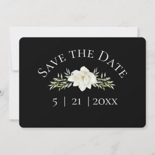 White Magnolia on Black Save the Date Wedding