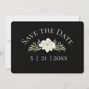 White Magnolia on Black Save the Date Wedding