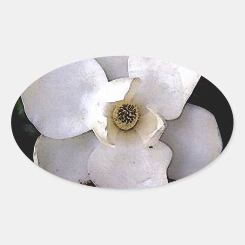 White Magnolia Oval Sticker