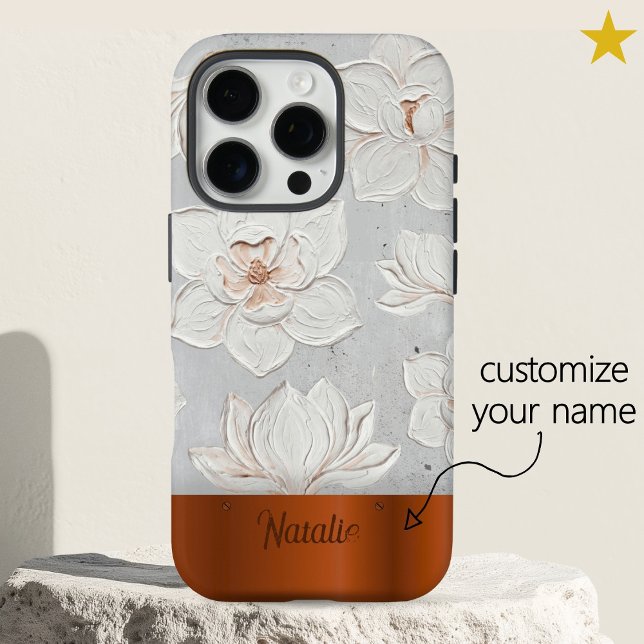 White Magnolia Painting Copper Metal Custom Name Case-Mate iPhone Case (Creator Uploaded)