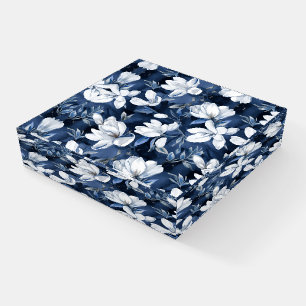 White Magnolia Pattern on midnight background, Paperweight