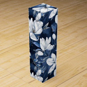 White Magnolia Pattern on midnight chiffon Wine Box