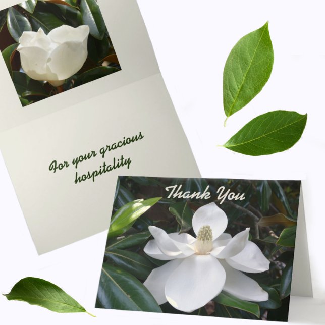 White Magnolia Photographic Botanical Thank You Card (Creator Uploaded)