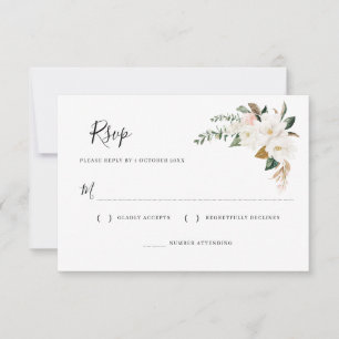 white magnolia & pink floral RSVP card