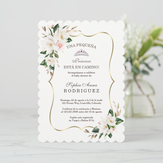 White Magnolia Pink Invitación de Baby Shower  Invitation (Standing Front)