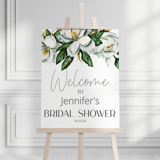 White Magnolia Rustic Floral Elegant Bridal Shower Poster (Creator Uploaded)