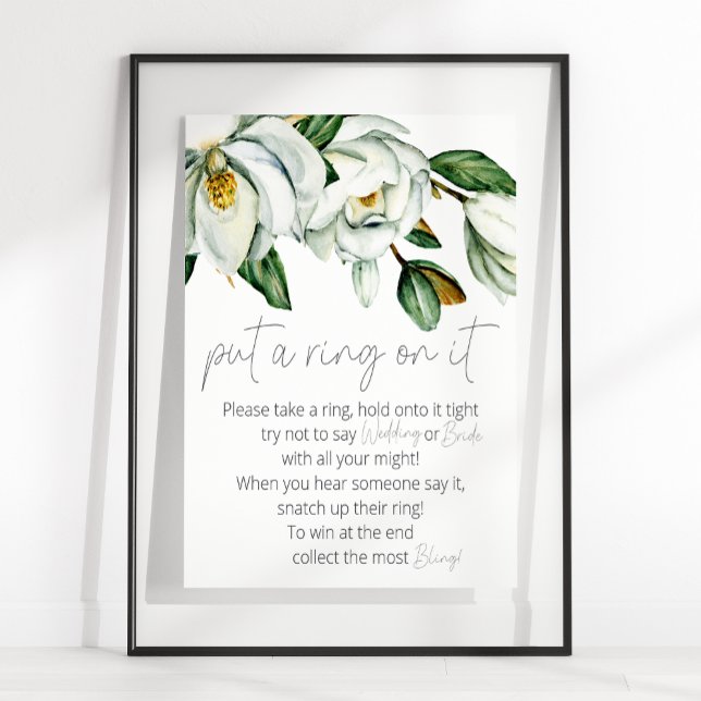 White Magnolia Rustic Floral Put A Ring On It Game Poster (Creator Uploaded)