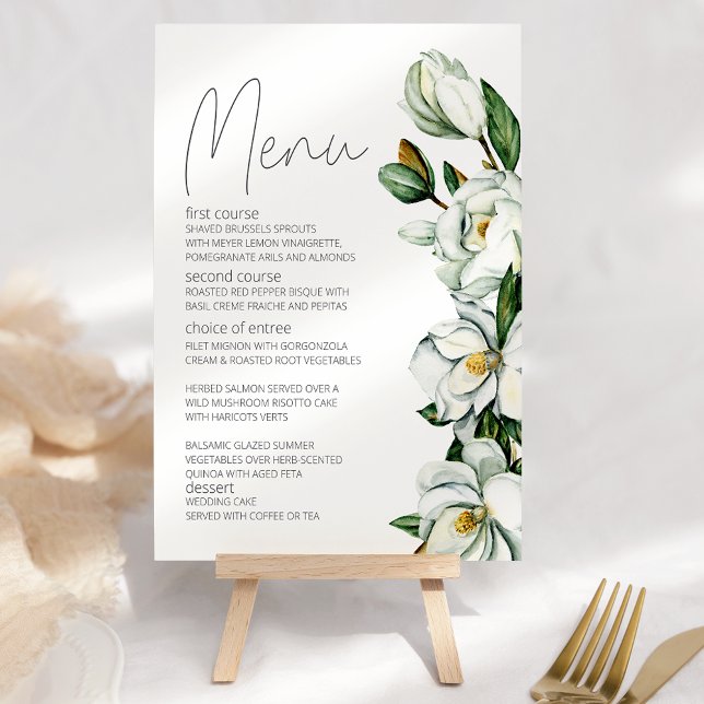 White Magnolia Rustic Floral Wedding Menu (Creator Uploaded)