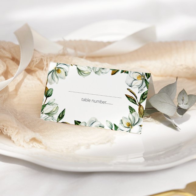 White Magnolia Rustic Floral Wedding Place Card (Creator Uploaded)