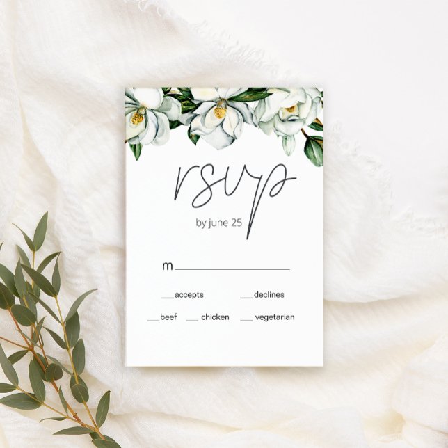 White Magnolia Rustic Floral Wedding RSVP Card (Creator Uploaded)